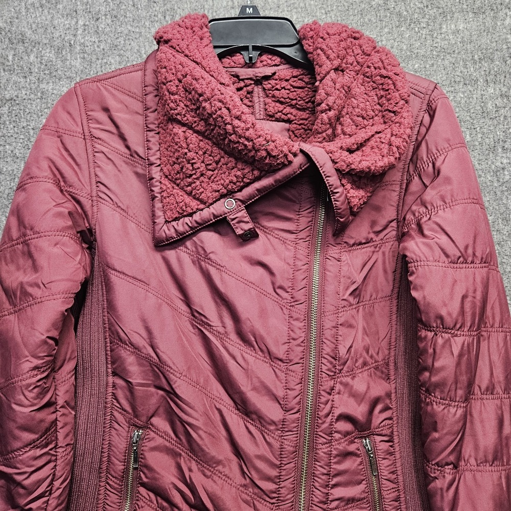 Women's Maroon Quilted Jacket with Sherpa Collar